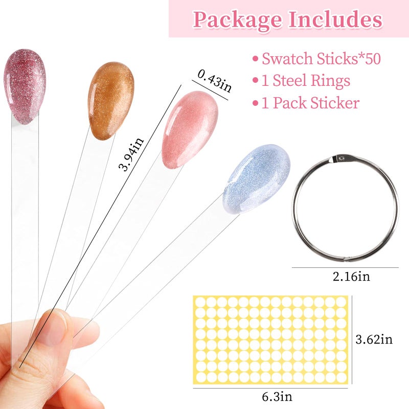 BQAN 50Pcs Nail Swatch Sticks with Ring, Nails Art Polish Display | Nail Practice Sticks | False Nails Sample Stick for Home or Salon Use - Image 3